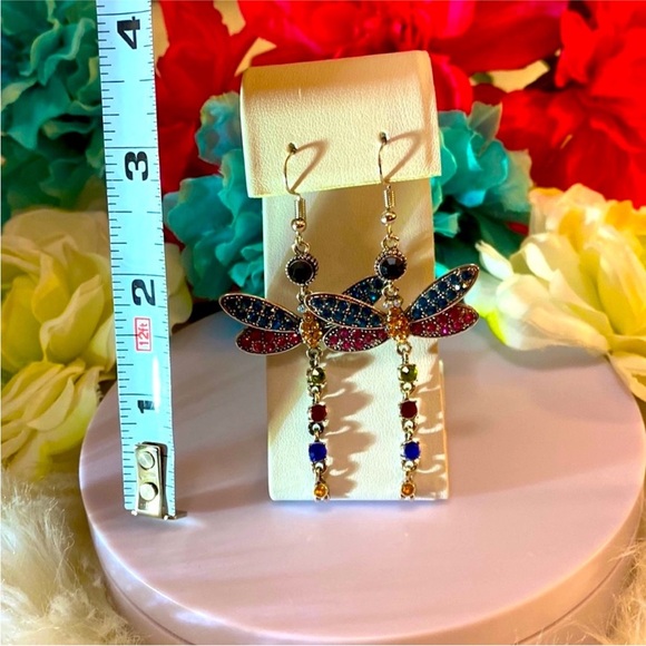 Dragonfly Gemstone Dangle Earrings NEW! - Picture 3 of 5